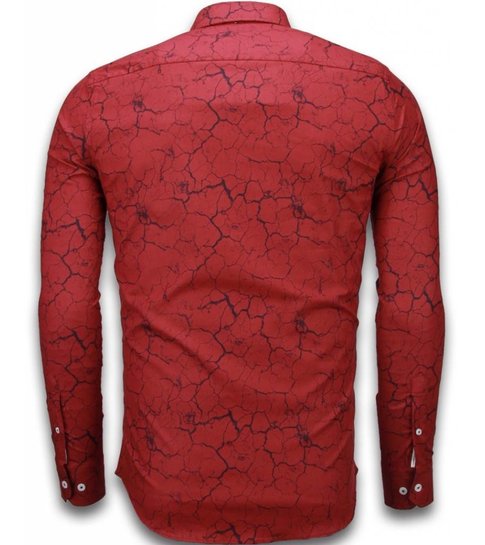 TONY BACKER Italiaanse Overhemden - Slim Fit Overhemd - Blouse Marble Pattern - Bordeaux
