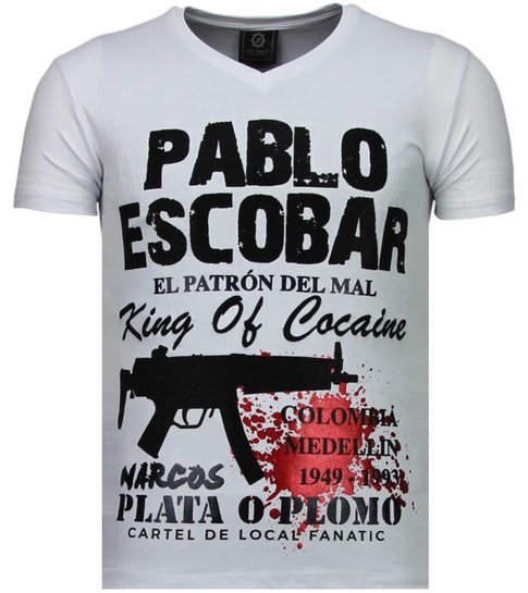 Local Fanatic Pablo Escobar Narcos - Rhinestone T-shirt - Wit