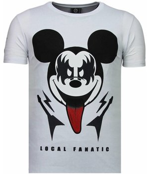 Local Fanatic Kiss My Mickey - Rhinestone T-shirt - Wit