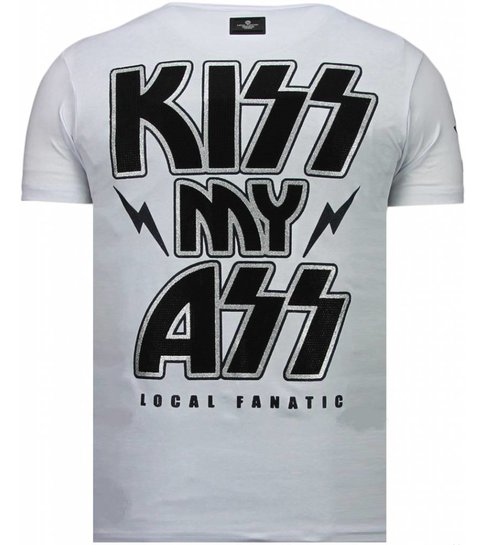 Local Fanatic Kiss My Mickey - Rhinestone T-shirt - Wit