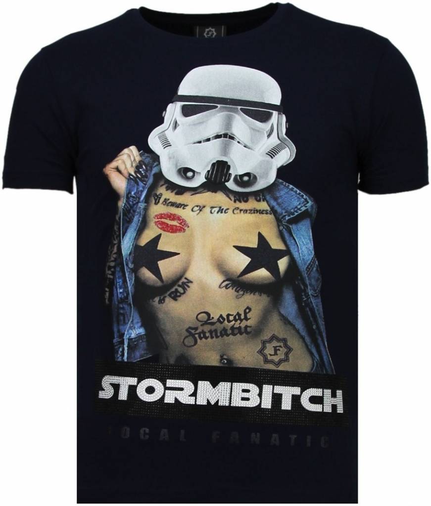 Local Fanatic Stormbitch Rhinestone T Shirt Blauw local fanatic kopen in de aanbieding