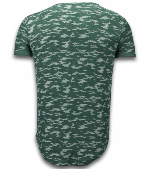JUSTING Fashionable Camouflage T-shirt - Long Fit Shirt Army Pattern - Groen