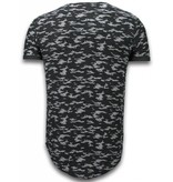 JUSTING Fashionable Camouflage T-shirt - Long Fit Shirt Army Pattern - Zwart