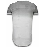 JUSTING Flare Effect T-shirt - Long Fit Shirt Dual Colored - Grijs