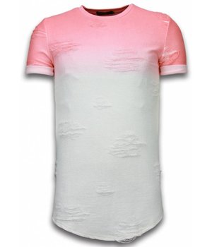 JUSTING Flare Effect T-shirt - Long Fit Shirt Dual Colored - Roze