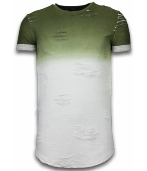 JUSTING Flare Effect T-shirt - Long Fit Shirt Dual Colored - Groen