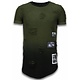 Pictured Flare Effect T-shirt - Long Fit Shirt Dual Colored - Groen