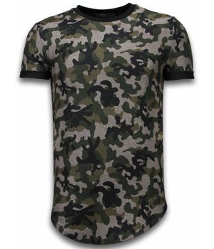 JUSTING Camouflaged Fashionable T-shirt - Long Fit Shirt Army Pattern - Groen