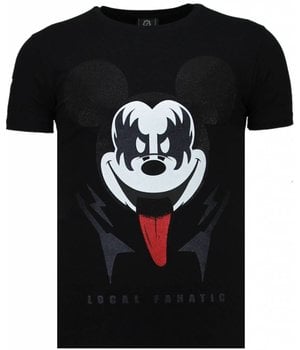 Local Fanatic Kiss My Mickey - Rhinestone T-shirt - Zwart