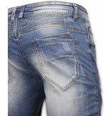 Enos Korte Broeken Heren - Slim Fit Ribbed Look Shorts - Blauw