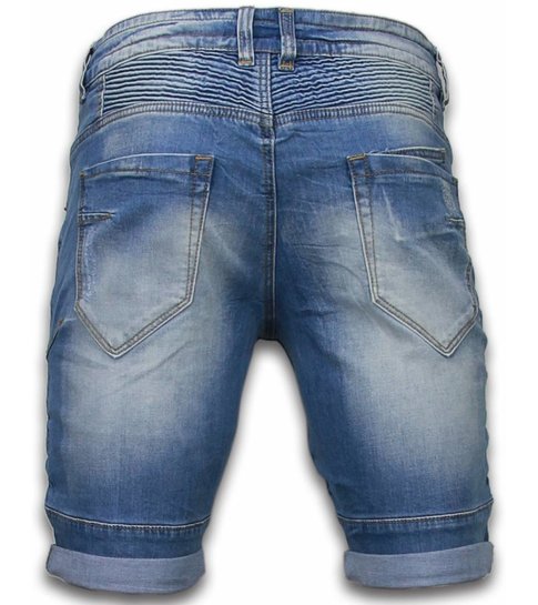 Enos Korte Broeken Heren - Slim Fit Ribbed Look Shorts - Blauw