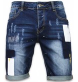 Enos Korte Broeken Heren - Slim Fit Rectangle Painted Shorts - Blauw