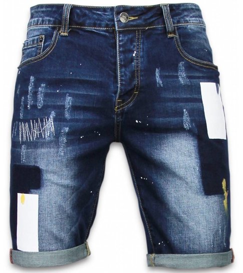 Enos Korte Broeken Heren - Slim Fit Rectangle Painted Shorts - Blauw