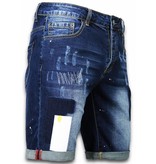 Enos Korte Broeken Heren - Slim Fit Rectangle Painted Shorts - Blauw