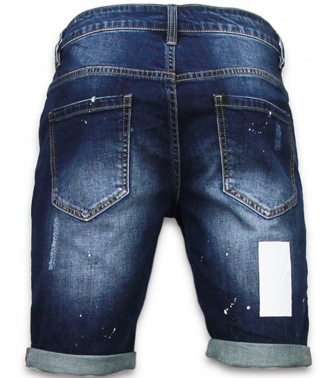 Enos Korte Broeken Heren - Slim Fit Rectangle Painted Shorts - Blauw