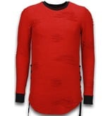 JUSTING Destroyed Look Trui - Side Laces Long Fit Sweater - Rood