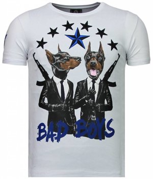 Local Fanatic Bad Boys Pinscher - Rhinestone T-shirt - Wit