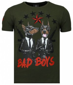 Local Fanatic Bad Boys Pinscher - Rhinestone T-shirt - Groen