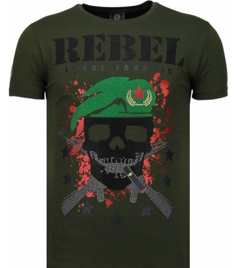 Local Fanatic Skull Rebel - Rhinestone T-shirt - Groen