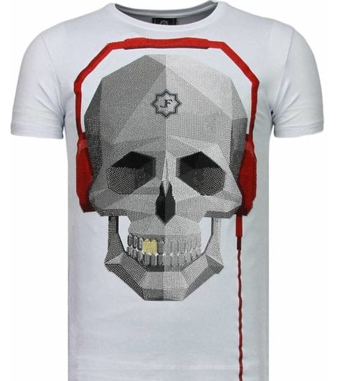 Local Fanatic Skull Bring The Beat - Rhinestone T-shirt - Wit