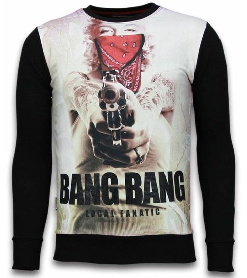 Local Fanatic Monroe Bang Bang - Digital Rhinestone Sweater - Zwart