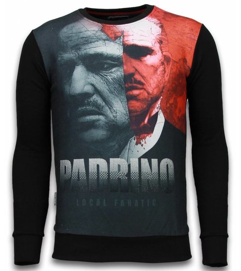 Local Fanatic El Padrino Two Faced - Digital Rhinestone Sweater - Zwart