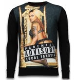 Local Fanatic Parental Advisory - Digital Rhinestone Sweater - Zwart