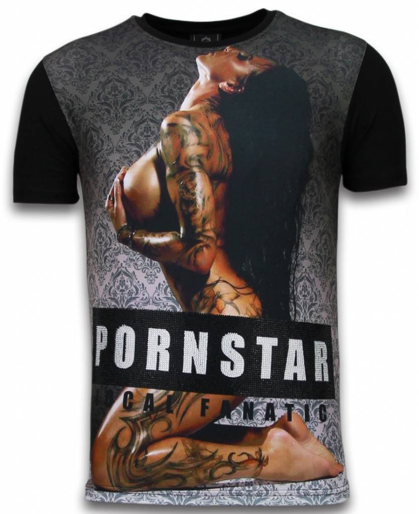 Local Fanatic Tattoo Pornstar Digital Rhinestone T Shirt Zwart local fanatic kopen in de aanbieding