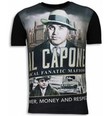 Local Fanatic Al Capone Mafioso - Digital Rhinestone T-shirt - Zwart