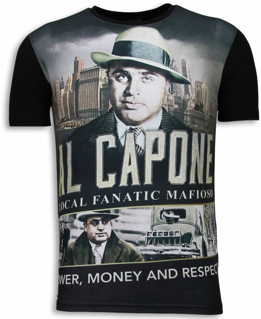 Local Fanatic Al Capone Mafioso Digital Rhinestone T Shirt Zwart local fanatic kopen in de aanbieding