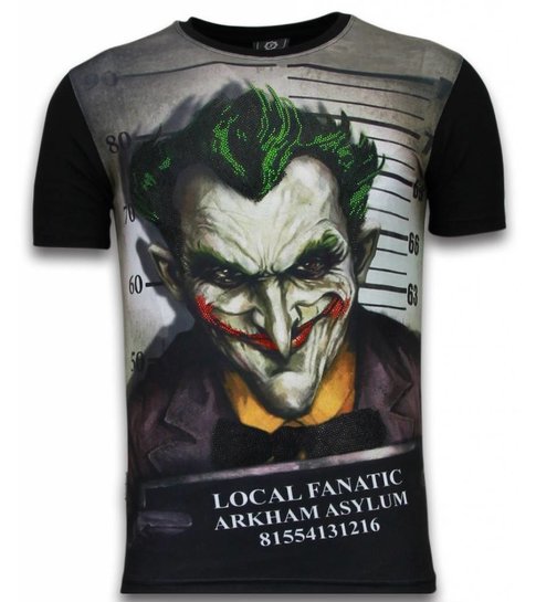 Local Fanatic The Joker Arkham Asylum - Digital Rhinestone T-shirt - Zwart