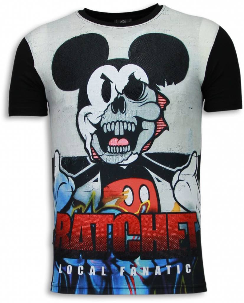 Local Fanatic Ratchet Mickey Digital Rhinestone T Shirt Zwart local fanatic kopen in de aanbieding