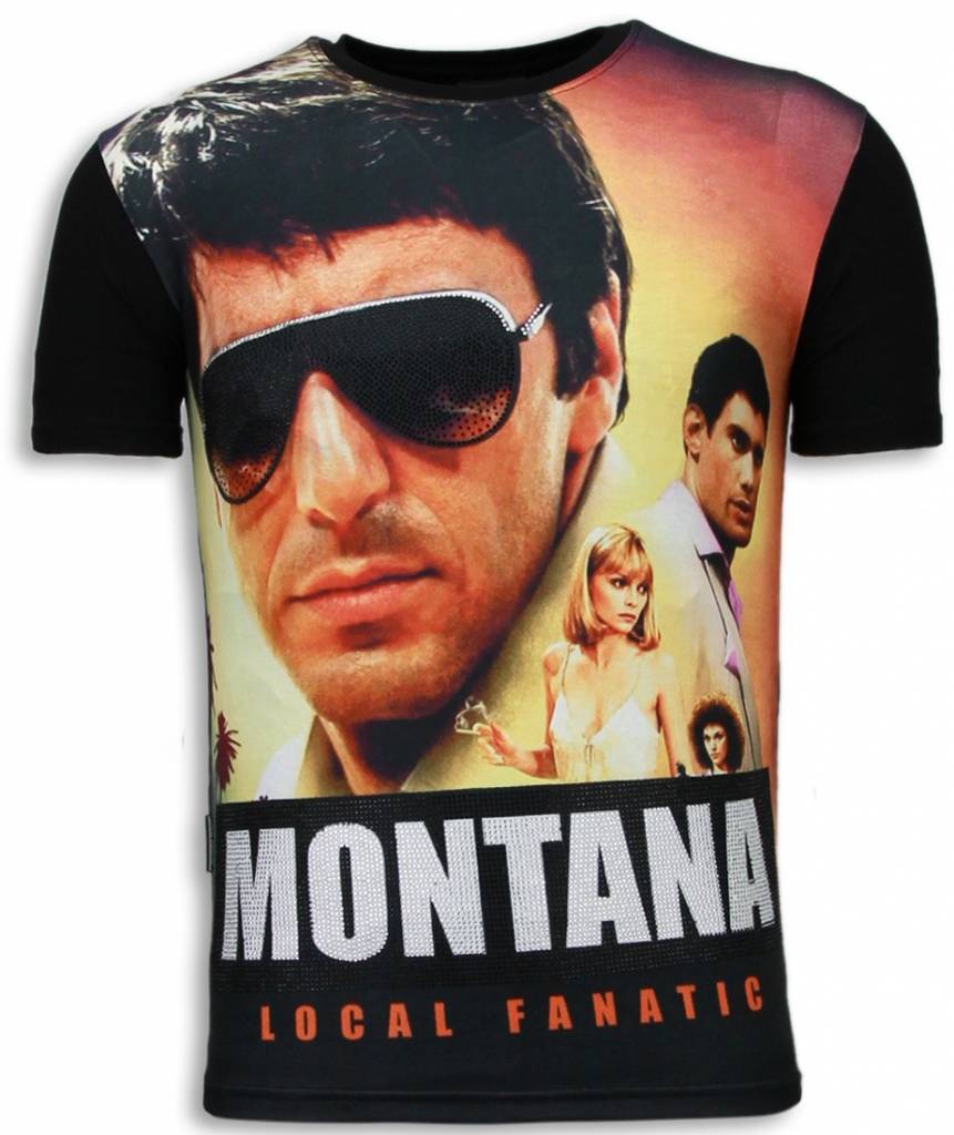 Local Fanatic Tony Montana Digital Rhinestone T Shirt Zwart local fanatic kopen in de aanbieding