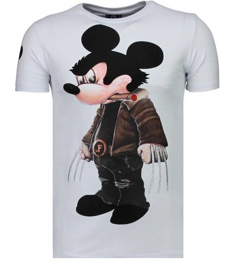 Local Fanatic Bad Mouse - Rhinestone T-shirt - Wit