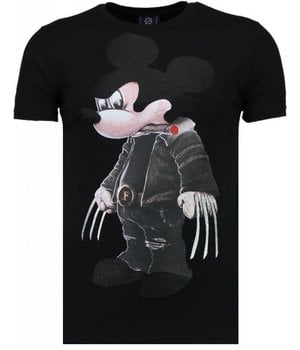 Local Fanatic Bad Mouse - Rhinestone T-shirt - Zwart