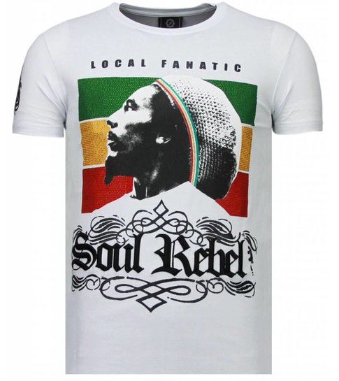 Local Fanatic Soul Rebel Bob Marley - Rhinestone T-shirt - Wit