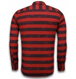 TONY BACKER Italiaanse Overhemden - Slim Fit Overhemd - Blouse Big Stripe Camouflage Pattern - Rood