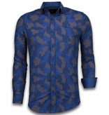 TONY BACKER Italiaanse Overhemden - Slim Fit Overhemd - Blouse Dotted Camouflage Pattern - Blauw