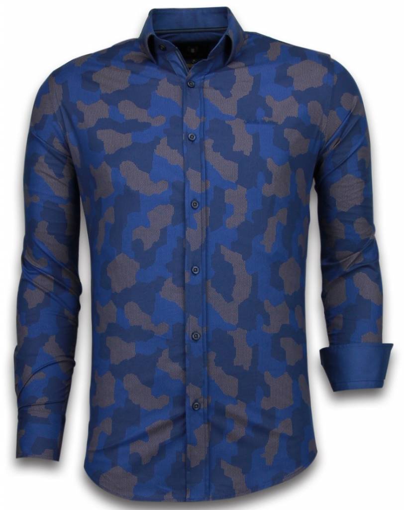Gentile Bellini Italiaanse Overhemden Slim Fit Overhemd Blouse Dotted Camouflage Pattern Blauw gentile bellini kopen in de aanbieding Gentile Bellini Italiaanse Overhemden Slim Fit Overhemd Blouse Dotted Camouflage Pattern Blauw gentile bellini kopen in de aanbieding