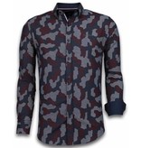 TONY BACKER Italiaanse Overhemden - Slim Fit Overhemd - Blouse Dotted Camouflage Pattern - Zwart