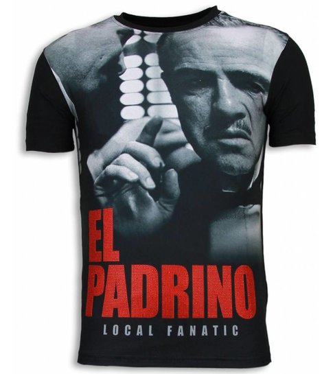 Local Fanatic El Padrino Face - Digital Rhinestone T-shirt - Zwart