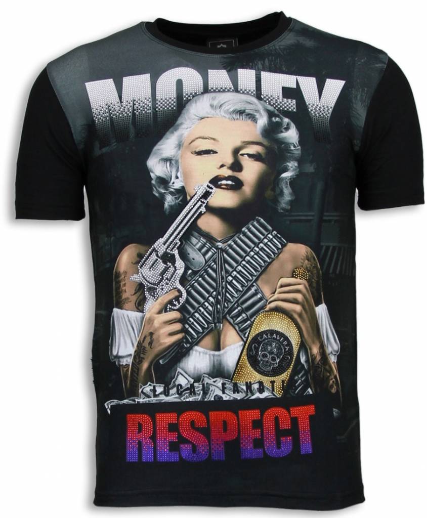Local Fanatic Marilyn Money Digital Rhinestone T Shirt Zwart local fanatic kopen in de aanbieding
