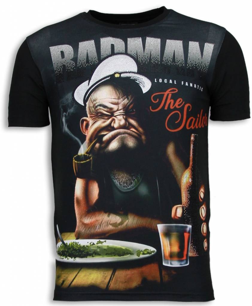 Local Fanatic Popeye Badman Digital Rhinestone T Shirt Zwart local fanatic kopen in de aanbieding