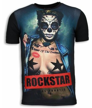 Local Fanatic Rockstar - Digital Rhinestone T-shirt - Zwart