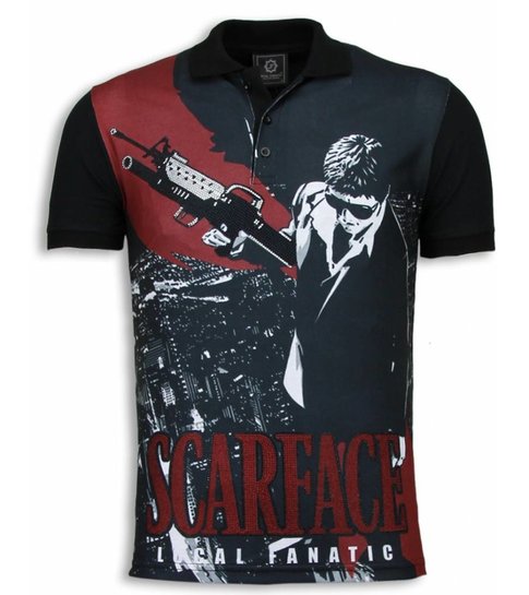 Local Fanatic Scarface City View - Digital Rhinestone Polo - Zwart