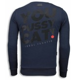 Local Fanatic Pussy Cat - Rhinestone Sweater - Blauw