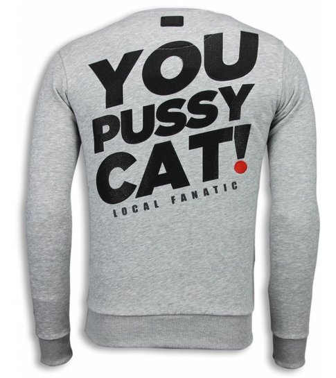 Local Fanatic Pussy Cat - Rhinestone Sweater - Licht Grijs