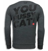 Local Fanatic Pussy Cat - Rhinestone Sweater - Antraciet