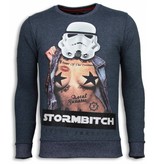 Local Fanatic Stormbitch - Rhinestone Sweater - Blauw