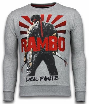 Local Fanatic Rambo - Rhinestone Sweater - Licht Grijs